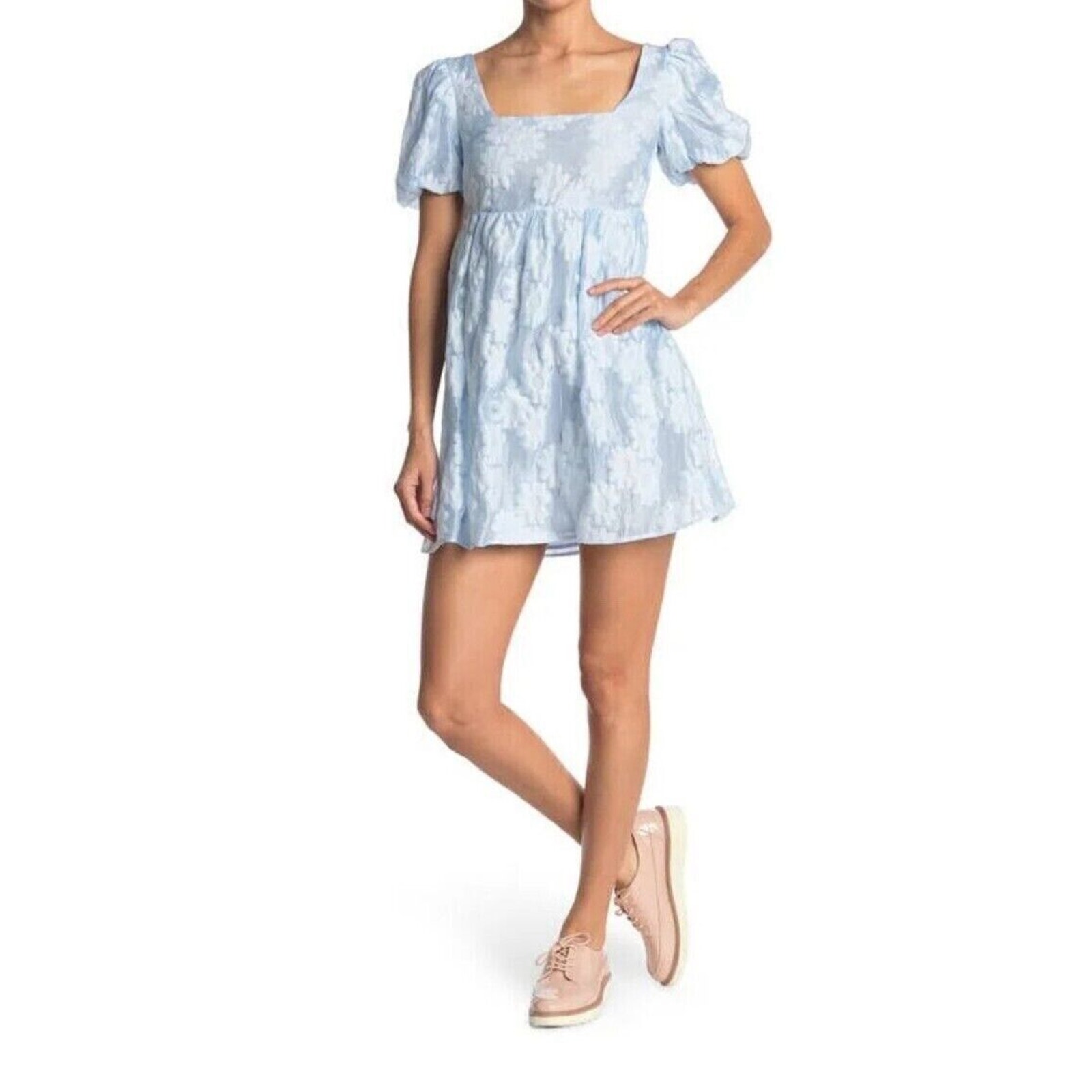 Topshop Daisy Organza Puff Mini Dress Blue Size 8